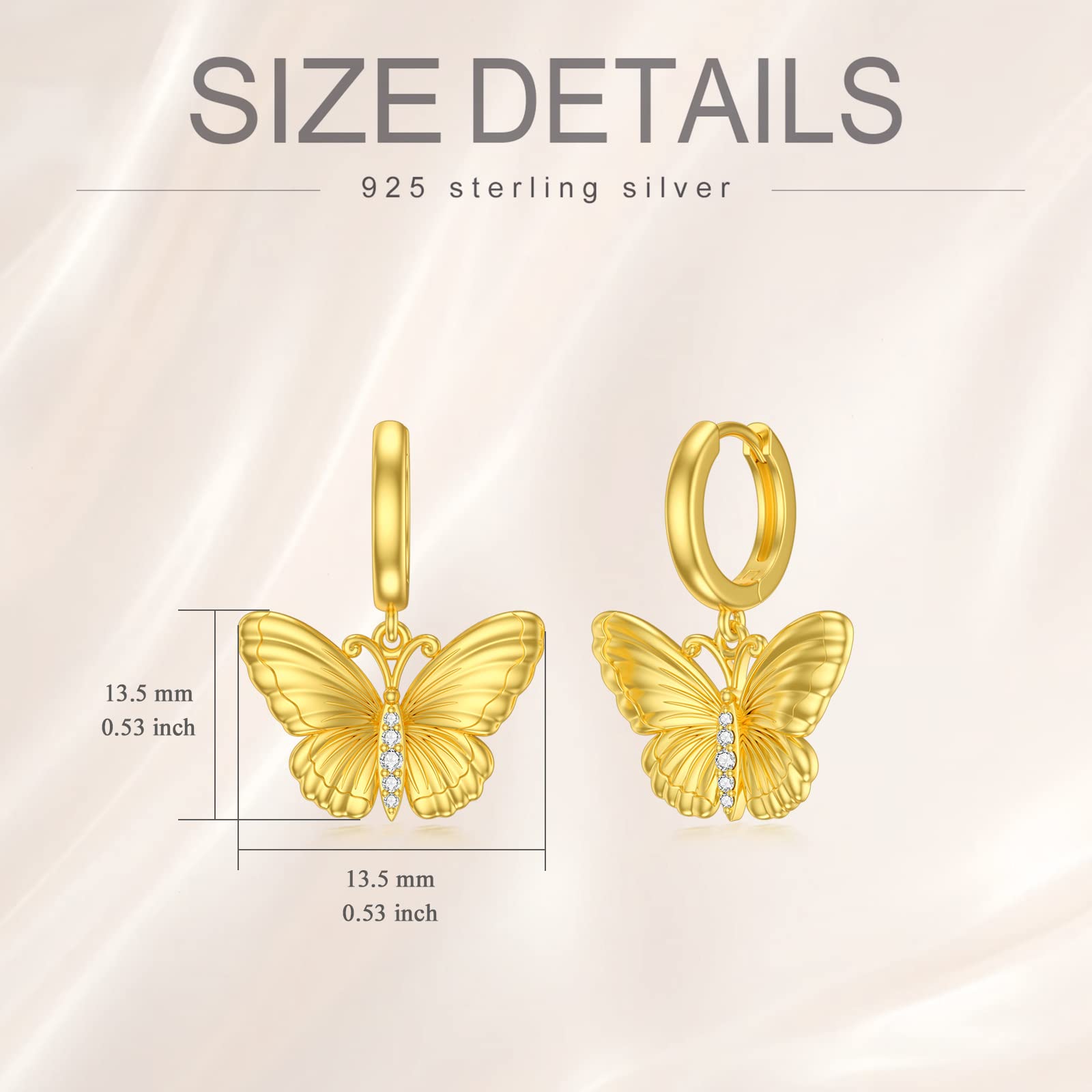 BETHZA Diamond Butterfly Huggie Earrings Gold Plated 925 Sterling Silver Dainty Butterfly Dangle Earrings D Color Diamonds Jewelry Gifts for Women