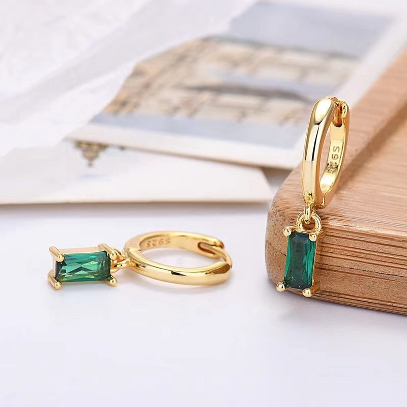 Small Gold Hoop Earrings With Green Drop, Gold Huggie Hoop Earrings For Women 14K Gold Hoops Hypoallergenic Jewelry Small Gold Stud Earrings For Men 6PCS