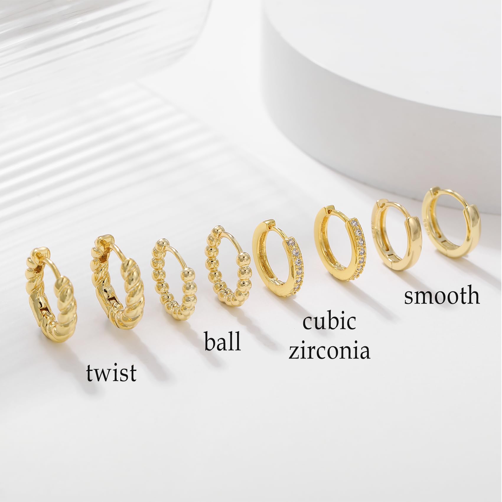 BMMYE Small Gold Huggie Hoop Earrings for Women 4 Pairs Cartilage Mini Gold Hoops Tiny Gold Earrings Set for Multiple Piercing Hypoallergenic 10mm