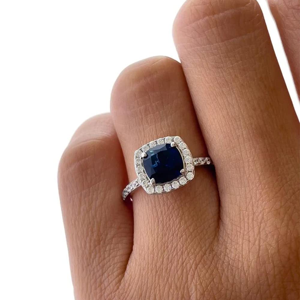 CTIEIP 10K 14K 18K Gold Diamond Blue Sapphire Engagement Rings for Women,Created Sapphire Rings With Diamonds Gift for Wife (I2-I3 Clarity) (5)