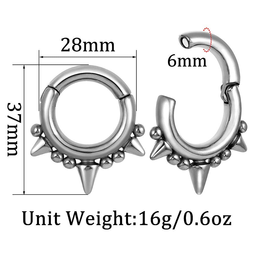 LADEMAYH 2Pcs 2g Ear Weights for Stretched Ears, Silver Rivet Hoop Size 2 Gauge Earrings Dangle Gauges for Women, Surgical Steel Ear Hangers Weighted Gauges for Ears