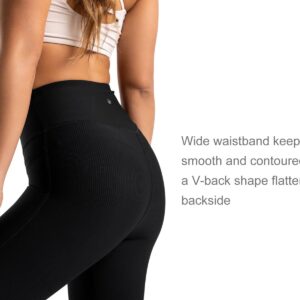 Yogipace Tall Women's High Waisted Extra Long Ribbed Yoga Leggings with Pockets, 31", Black, Size S