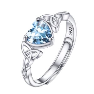 prosilver march birthstone rings 925 silver crystal jewelry aquamarine blue cubic zirconia heart ring