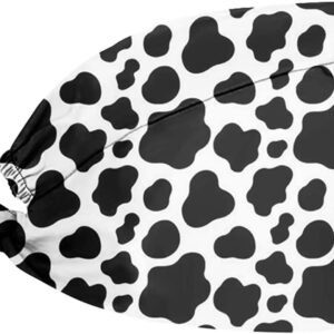 Cow Print Working Cap Adjustable Black White Cow Working Hat with Sweatband Scrub Cap Bouffant Hat Cap Elastic Bandage Tie Back Hats Hair Covers Hat Dirtyproof Beanie for Women Men