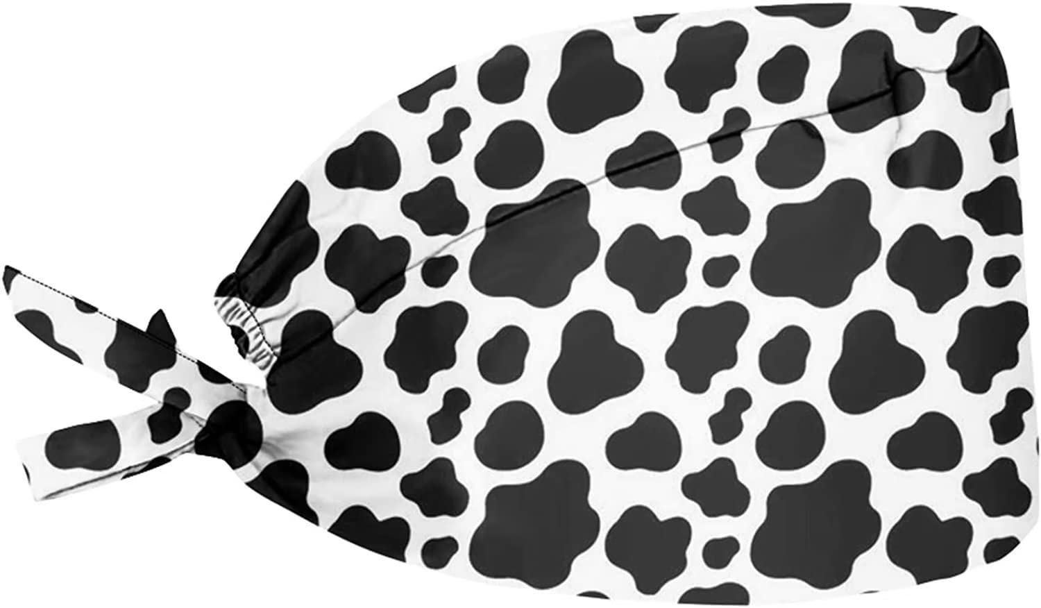 Cow Print Working Cap Adjustable Black White Cow Working Hat with Sweatband Scrub Cap Bouffant Hat Cap Elastic Bandage Tie Back Hats Hair Covers Hat Dirtyproof Beanie for Women Men