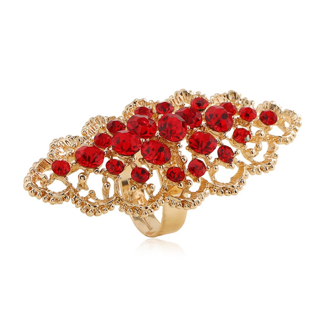 YERTTER Wedding Gold Red Crystal Mexican Chic Ring Women Statement Ring Wide Rhinestone Ring Exaggerated Cocktail Ring Vintage Ring for Wedding Women (Red