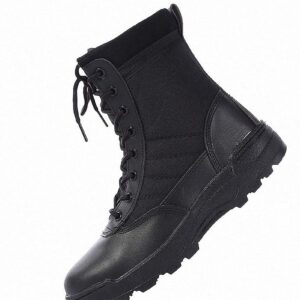 Mens Military Combat Tactical Army Infantry Boots Breathable Round Toe Side Zipper Waterproof Leather Lace-up Shoes for Backpacking Outdoor Hiking Camping Climbing Trekking Hunting Walking Black 5.5