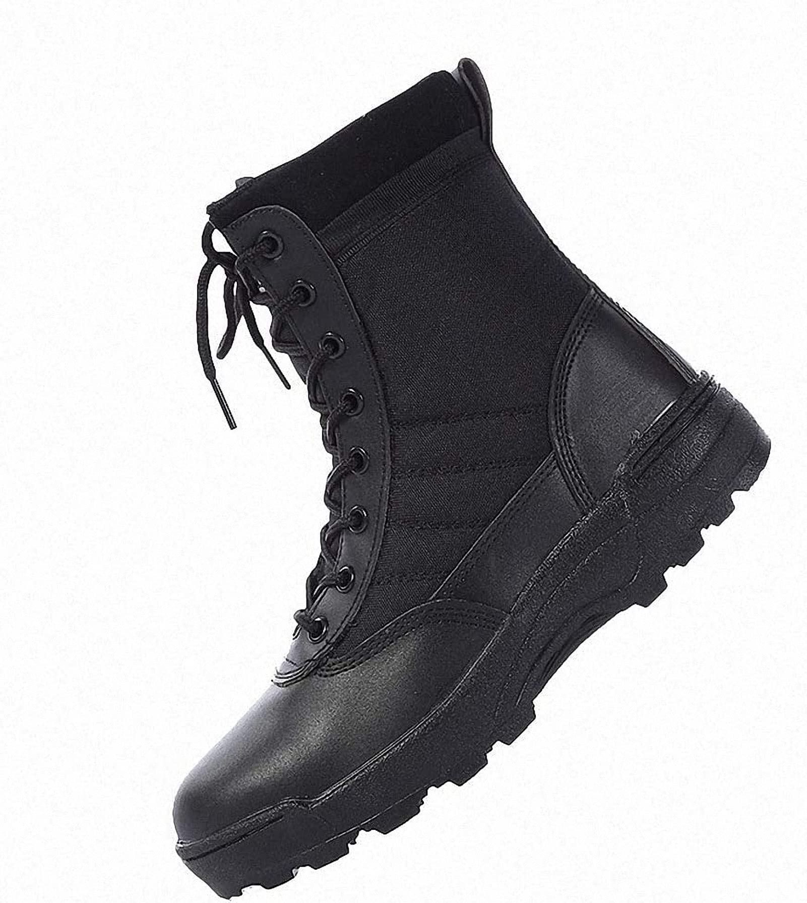 Mens Military Combat Tactical Army Infantry Boots Breathable Round Toe Side Zipper Waterproof Leather Lace-up Shoes for Backpacking Outdoor Hiking Camping Climbing Trekking Hunting Walking Black 5.5