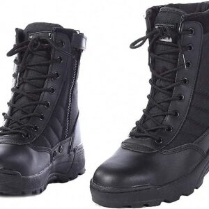 Mens Military Combat Tactical Army Infantry Boots Breathable Round Toe Side Zipper Waterproof Leather Lace-up Shoes for Backpacking Outdoor Hiking Camping Climbing Trekking Hunting Walking Black 5.5