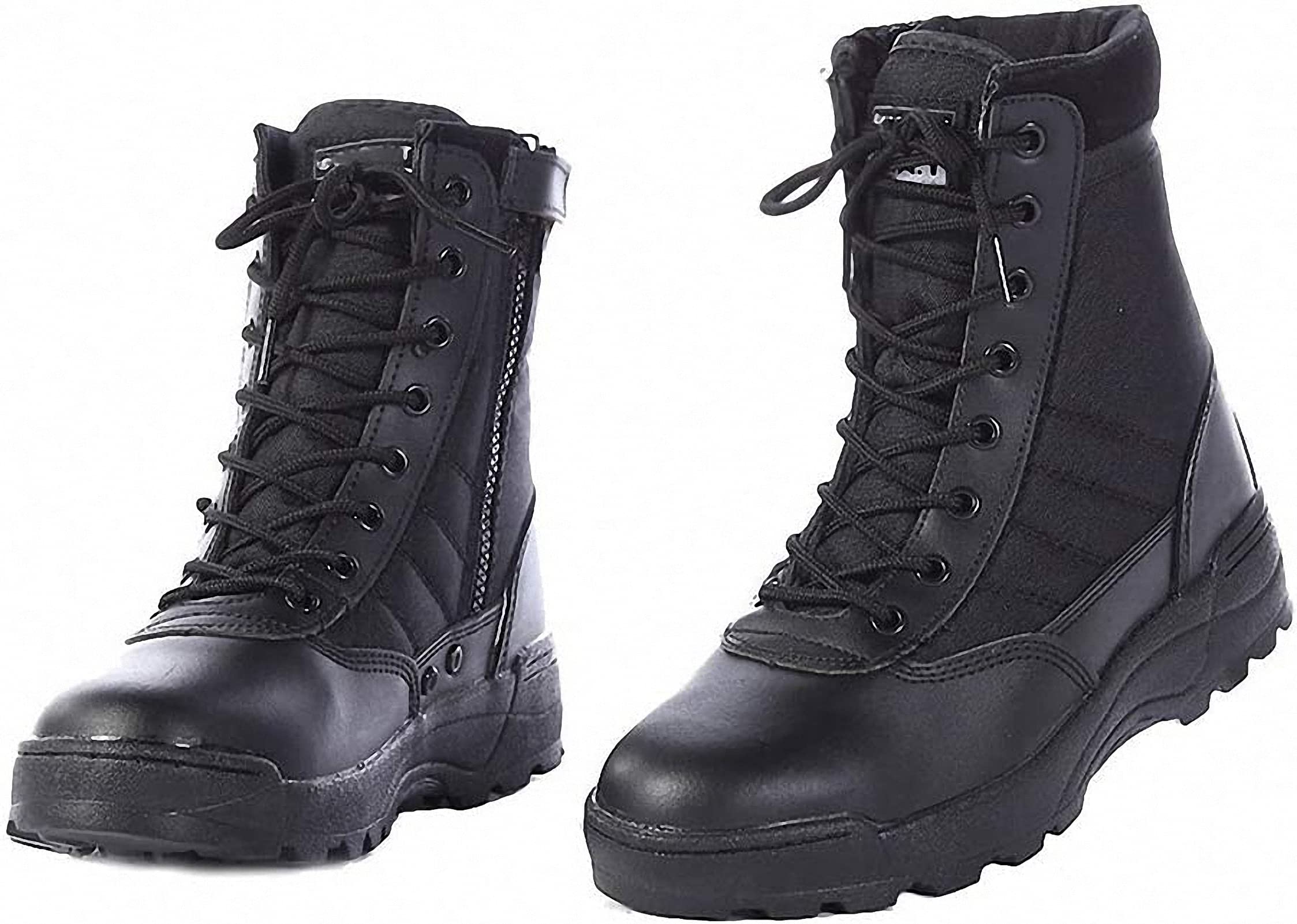 Mens Military Combat Tactical Army Infantry Boots Breathable Round Toe Side Zipper Waterproof Leather Lace-up Shoes for Backpacking Outdoor Hiking Camping Climbing Trekking Hunting Walking Black 5.5