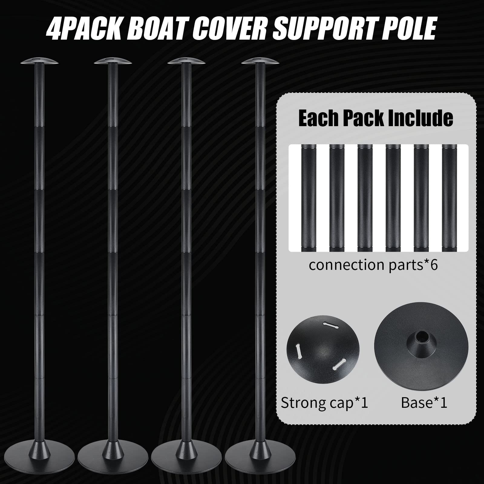 4 Pcs Boat Cover Support Pole, Black Adjustable Boat Cover Support System, Height 12''-54'', ABS Plastic Pole Jon Boat Accessories for Supporting Fishing Bass Pontoon Boat Trailer Cover