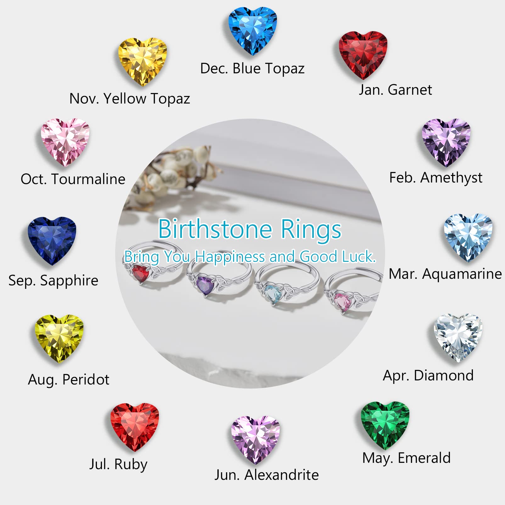 PROSILVER March Birthstone Rings 925 Silver Crystal Jewelry Aquamarine Blue Cubic Zirconia Heart Ring