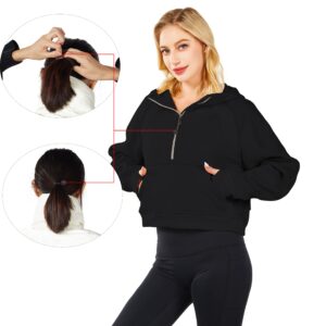 XWEAIJ Fleece Lined pullover women Half Zip Sweatshirt Workout Jackets Zip Up Hoodies for Teen Girls Fashion Cropped Trendy Clothes Black XL