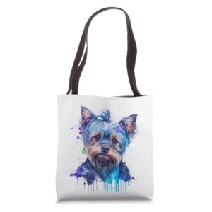 cute yorkie puppy yorkshire terrier watercolor splash yorkie tote bag