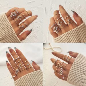 KISS WIFE Gold Stackable Knuckle Rings Set for Women, Boho Dainty Lightweight Stacking Rings, Vintage Midi Rings Pack (1)