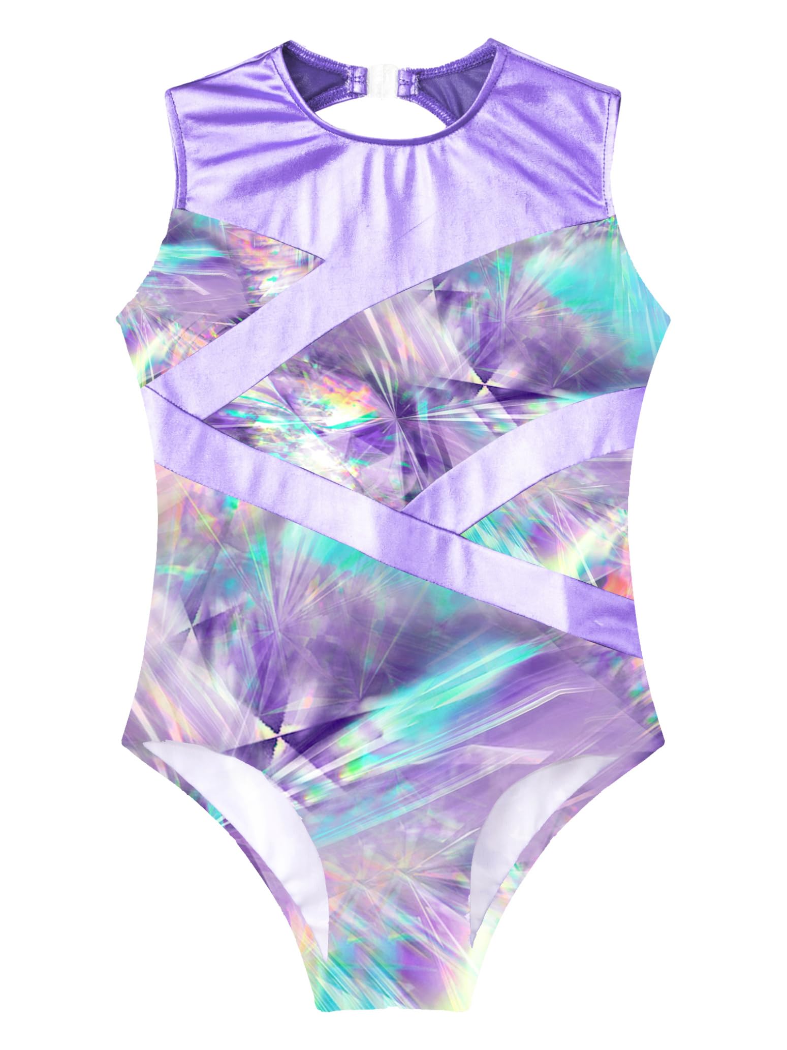 Nikiikoo Kids Girls Sparkly Gymnastics Leotards with Shorts Outfits Ballet Dance Biketard Gym Clothes Swimwear Lavender 12 Years