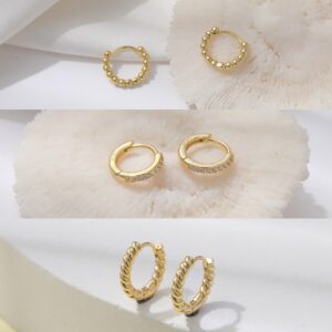 BMMYE Small Gold Huggie Hoop Earrings for Women 4 Pairs Cartilage Mini Gold Hoops Tiny Gold Earrings Set for Multiple Piercing Hypoallergenic 10mm