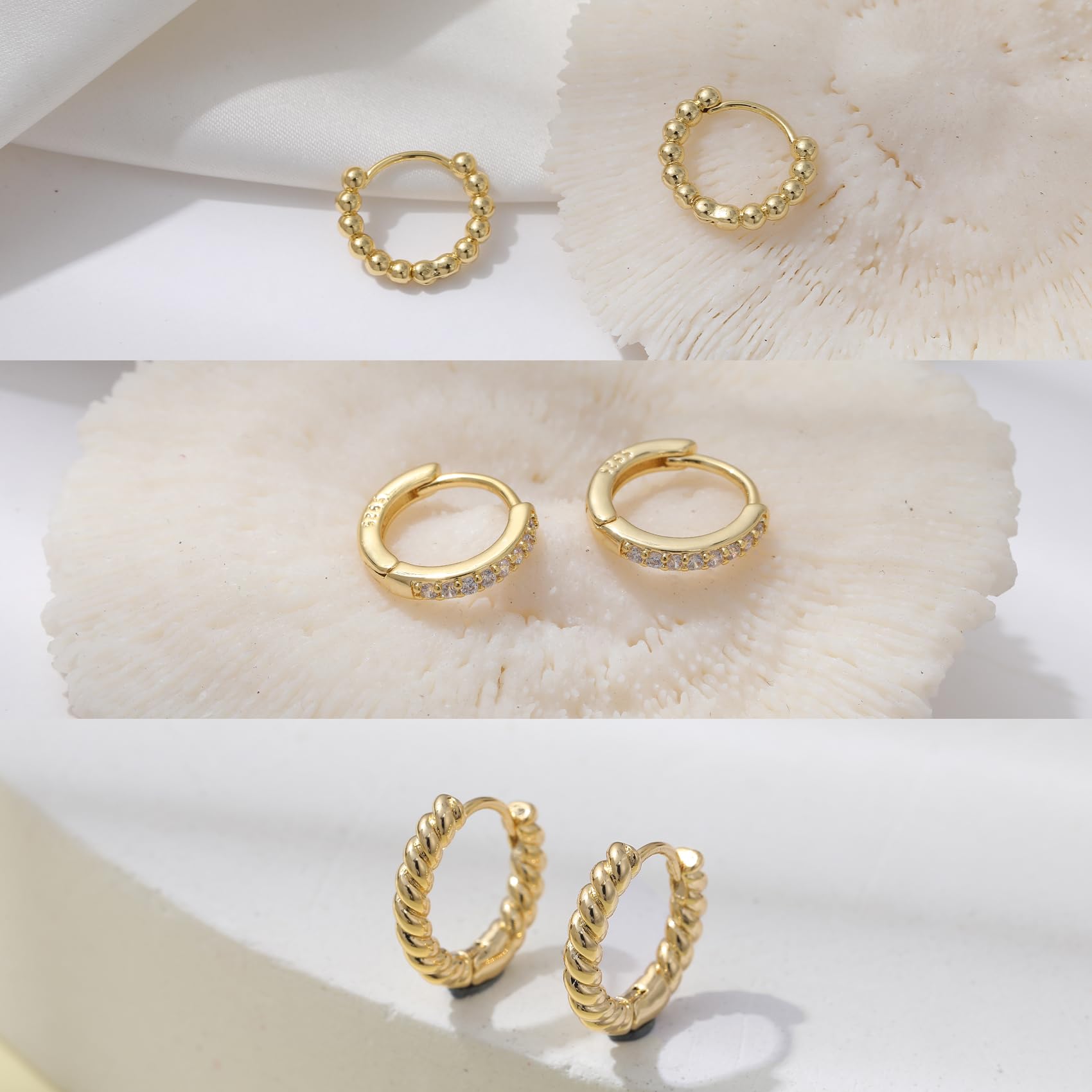 BMMYE Small Gold Huggie Hoop Earrings for Women 4 Pairs Cartilage Mini Gold Hoops Tiny Gold Earrings Set for Multiple Piercing Hypoallergenic 10mm