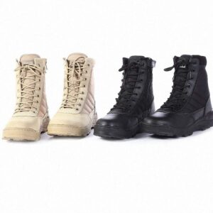 Mens Military Combat Tactical Army Infantry Boots Breathable Round Toe Side Zipper Waterproof Leather Lace-up Shoes for Backpacking Outdoor Hiking Camping Climbing Trekking Hunting Walking Black 5.5