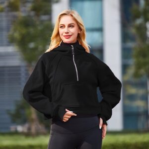 XWEAIJ Fleece Lined pullover women Half Zip Sweatshirt Workout Jackets Zip Up Hoodies for Teen Girls Fashion Cropped Trendy Clothes Black XL