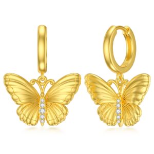 BETHZA Diamond Butterfly Huggie Earrings Gold Plated 925 Sterling Silver Dainty Butterfly Dangle Earrings D Color Diamonds Jewelry Gifts for Women