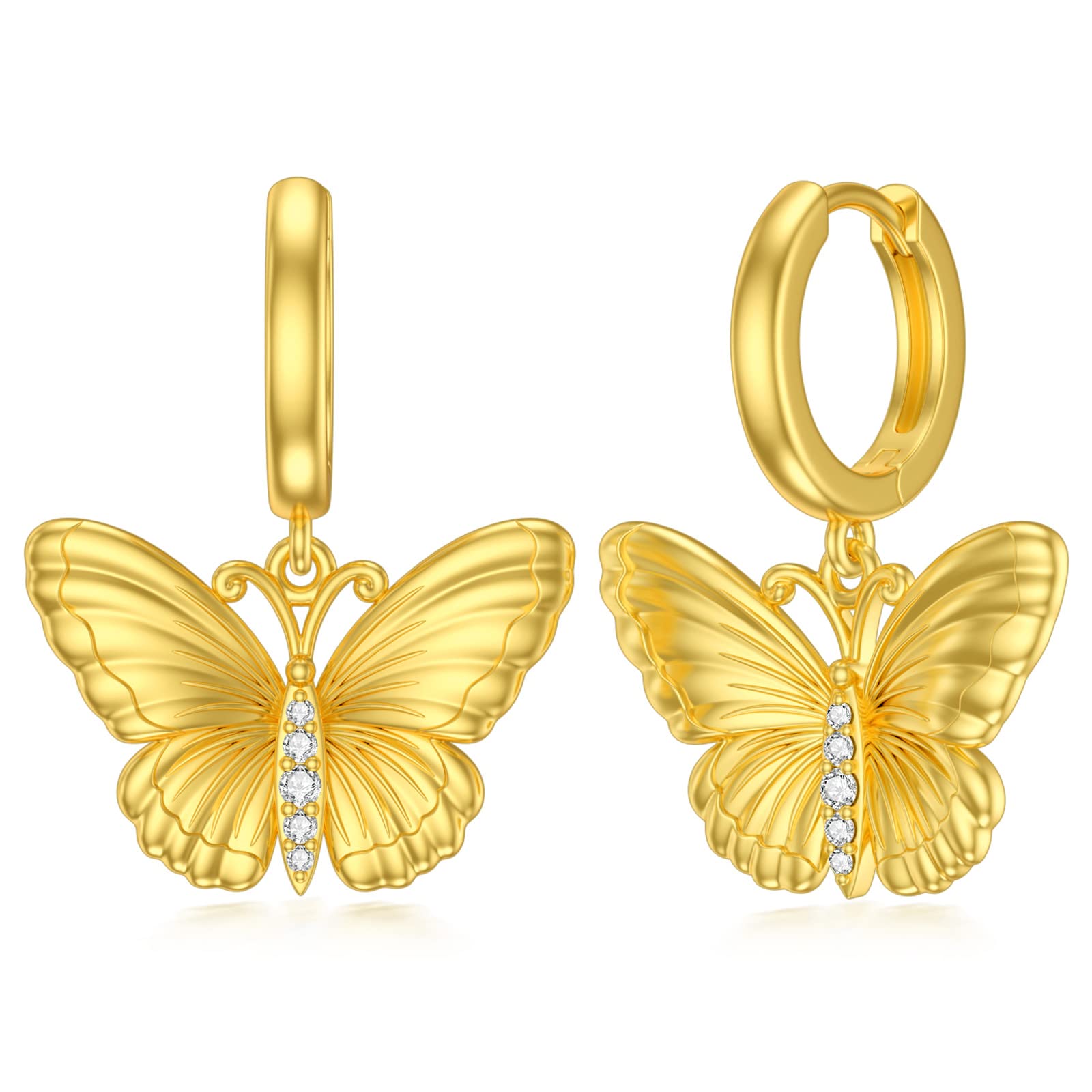 BETHZA Diamond Butterfly Huggie Earrings Gold Plated 925 Sterling Silver Dainty Butterfly Dangle Earrings D Color Diamonds Jewelry Gifts for Women