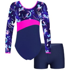 nikiikoo kids girls 2pcs gymnastics dance outfits long sleeve leotards with shorts athletic biketards unitards fairy 4 years