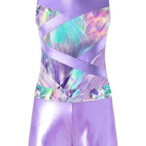 Nikiikoo Kids Girls Sparkly Gymnastics Leotards with Shorts Outfits Ballet Dance Biketard Gym Clothes Swimwear Lavender 12 Years