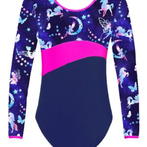 Nikiikoo Kids Girls 2Pcs Gymnastics Dance Outfits Long Sleeve Leotards with Shorts Athletic Biketards Unitards Fairy 4 Years