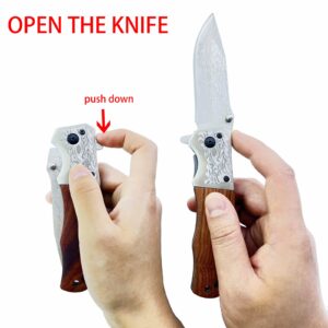 Labstandard Pocket Folding Knife with 3.5”Stainless Steel blade and wood handle -Folding hunting camping Knife with liner-lock and pocket clip