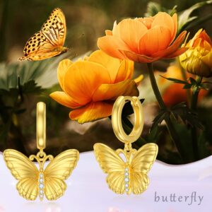 BETHZA Diamond Butterfly Huggie Earrings Gold Plated 925 Sterling Silver Dainty Butterfly Dangle Earrings D Color Diamonds Jewelry Gifts for Women