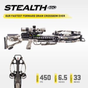 TenPoint Stealth 450 Crossbow, Veil Alpine - 450 FPS - Our Fastest Forward Draw Crossbow - Includes 100-yard EVO-X Marksman Elite Scope, ACUslide & 3 Pro Elite 400 Carbon Arrows