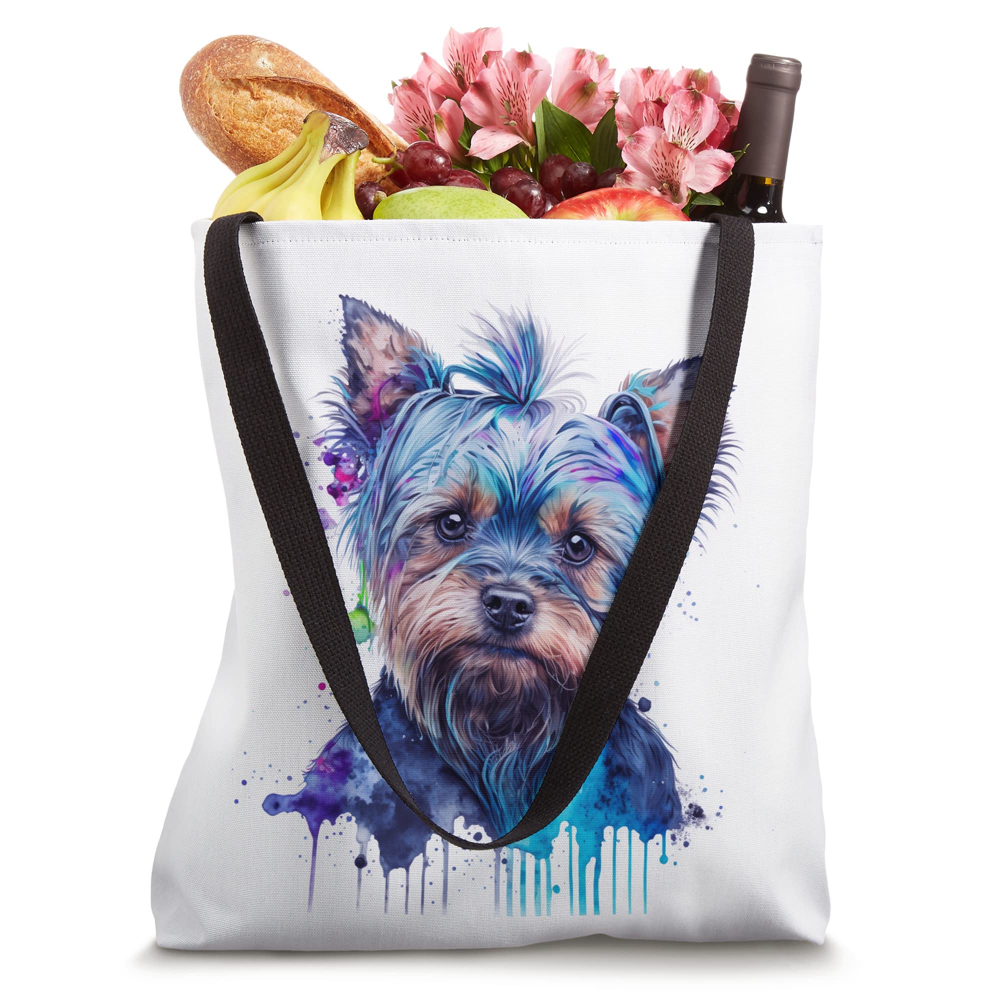 Cute Yorkie Puppy Yorkshire Terrier Watercolor Splash Yorkie Tote Bag