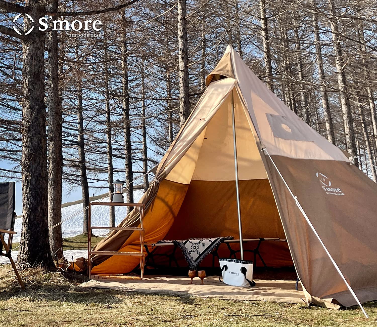 S'more Tetto 3 Person Canvas Tent, Large Waterproof & Windproof Glamping Tent, Hot Tent with Stove Jack, 4 Season Tipi, Teepee, Pyramid, Indian Tent, Ideal for Family Camping, Hiking, Backpacking