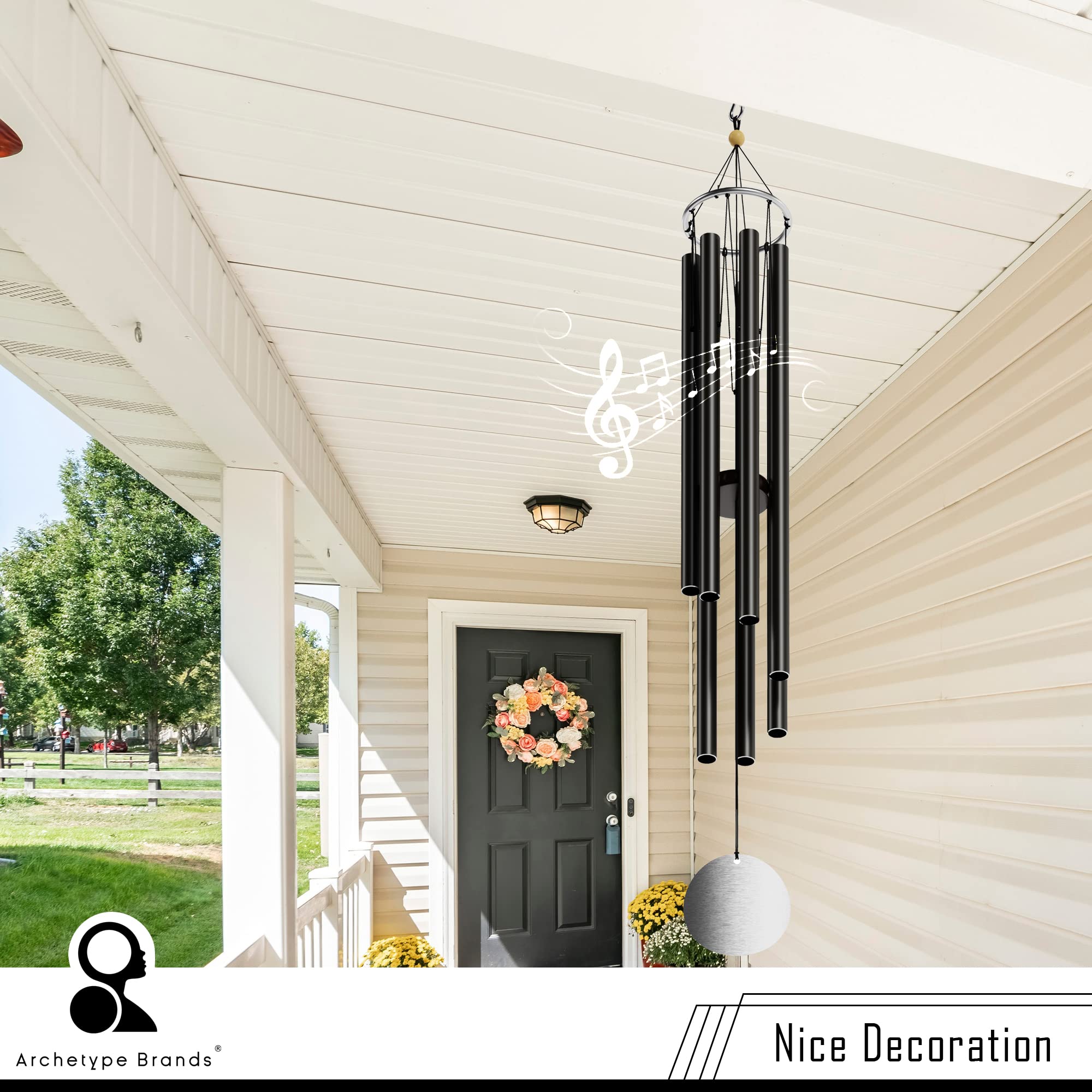 Wind Chimes for Outside and Inside – 44 inch – 528hz Solfeggio Healing Tones - Black