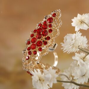 YERTTER Wedding Gold Red Crystal Mexican Chic Ring Women Statement Ring Wide Rhinestone Ring Exaggerated Cocktail Ring Vintage Ring for Wedding Women (Red