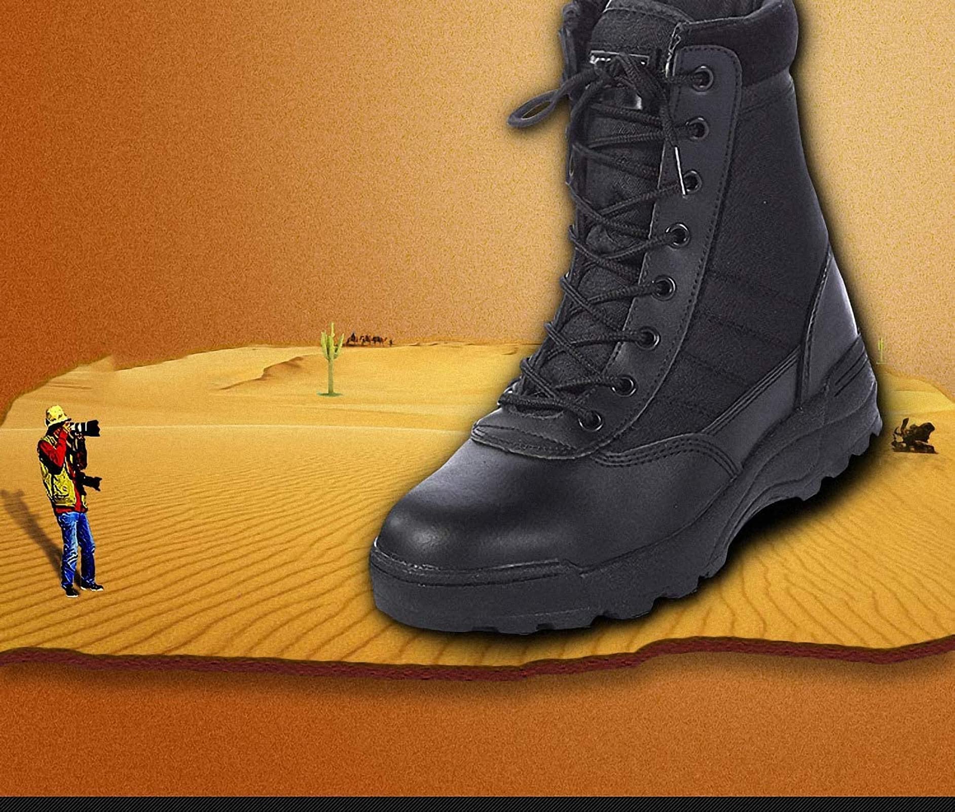 Mens Military Combat Tactical Army Infantry Boots Breathable Round Toe Side Zipper Waterproof Leather Lace-up Shoes for Backpacking Outdoor Hiking Camping Climbing Trekking Hunting Walking Black 5.5