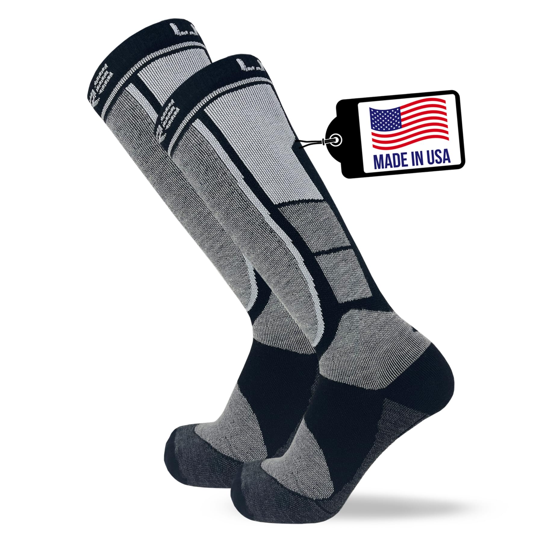 Pure Athlete Ski Socks Made in USA - Alpaca Wool Winter Weather Lightweight Socks for Skiing (XL, 2 Pairs - Black)