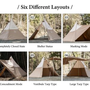 S'more Tetto 3 Person Canvas Tent, Large Waterproof & Windproof Glamping Tent, Hot Tent with Stove Jack, 4 Season Tipi, Teepee, Pyramid, Indian Tent, Ideal for Family Camping, Hiking, Backpacking