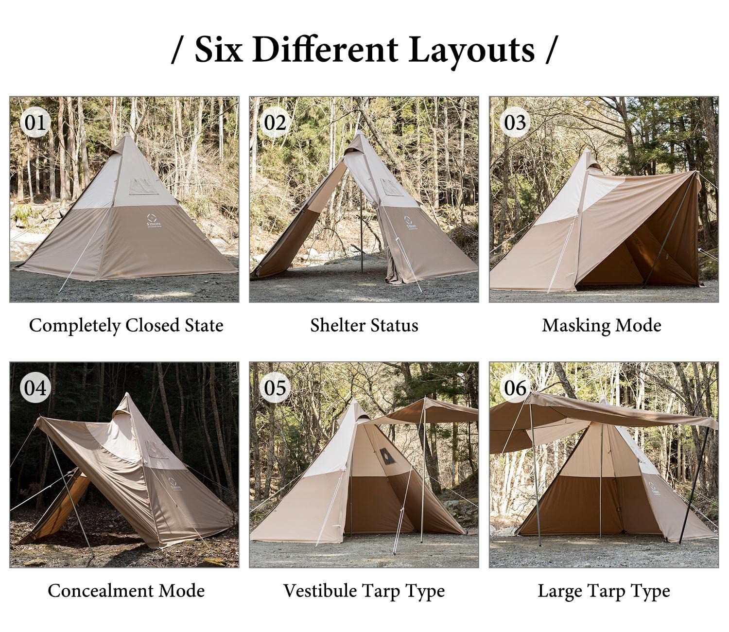 S'more Tetto 3 Person Canvas Tent, Large Waterproof & Windproof Glamping Tent, Hot Tent with Stove Jack, 4 Season Tipi, Teepee, Pyramid, Indian Tent, Ideal for Family Camping, Hiking, Backpacking