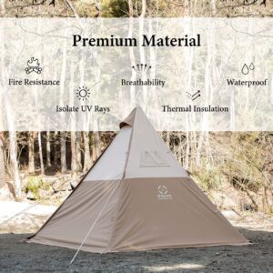 S'more Tetto 3 Person Canvas Tent, Large Waterproof & Windproof Glamping Tent, Hot Tent with Stove Jack, 4 Season Tipi, Teepee, Pyramid, Indian Tent, Ideal for Family Camping, Hiking, Backpacking