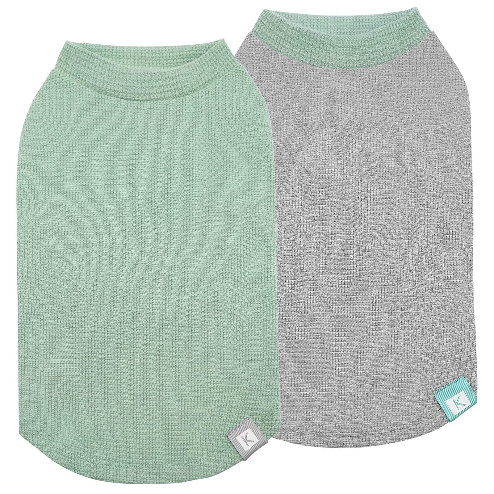 KYEESE 2Pack Dog Shirts Waffle for Small Dogs Stretchy Dog T-Shirts Lightweight Dog Tank Top Sleeveless Dog Vest Breathable Cat Shirt, Medium, Green+Grey