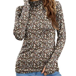 LUYAA Women's Plus Size Warm Long Sleeve Turtleneck Top Ultra Soft Fall Thumb Holes Black Small for Fall Winter Black Floral Medium