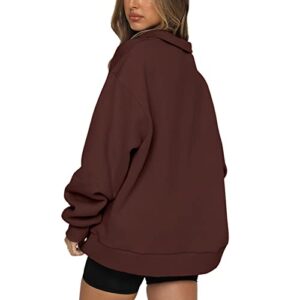 ANGGREK Women Half Zip Cropped Hoodies Fleece Quarter Zip Up Pullover Sweatshirts Winter Clothes 2022 Outfits Sweater Brown