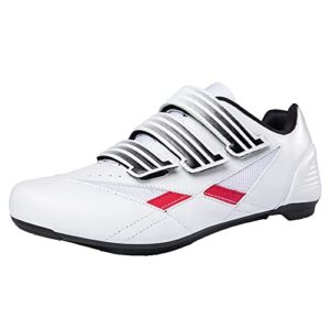 SDEQA Women Men Cycling Shoes Road Bike Riding Shoes Indoor Outdoor Compatible with Peloton Bike with Look Delta Cleats Pre-Installed Clip in Pedal,White,6