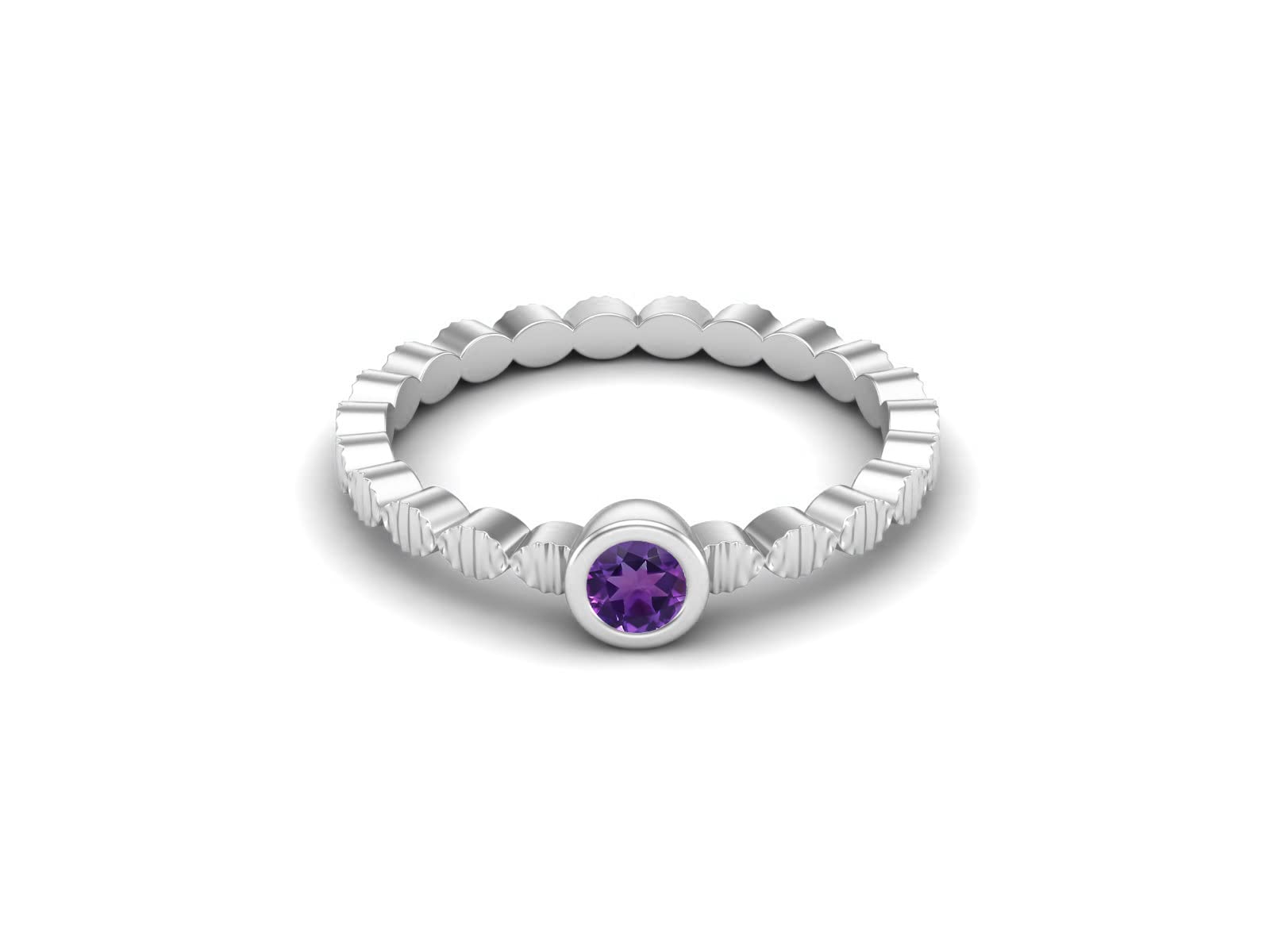 MOONEYE 925 Sterling Silver 3mm Round Amethyst Ring February Birthstone Stackable Fine Jewelry Ring For Women (Sterling Silver, 9)