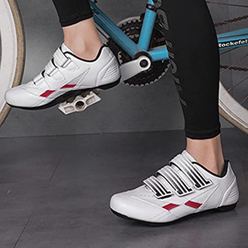 SDEQA Women Men Cycling Shoes Road Bike Riding Shoes Indoor Outdoor Compatible with Peloton Bike with Look Delta Cleats Pre-Installed Clip in Pedal,White,6