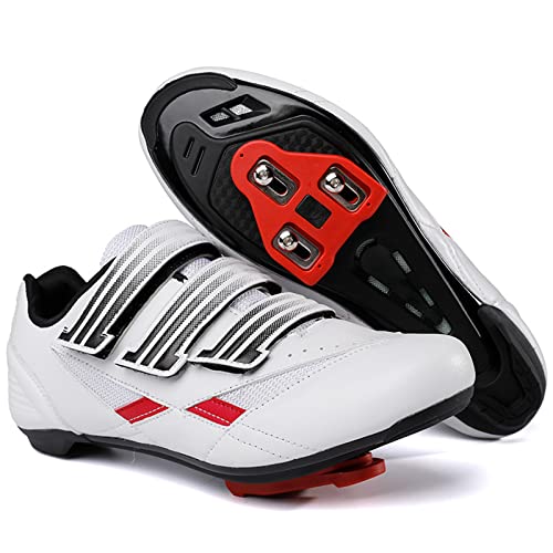 SDEQA Women Men Cycling Shoes Road Bike Riding Shoes Indoor Outdoor Compatible with Peloton Bike with Look Delta Cleats Pre-Installed Clip in Pedal,White,6