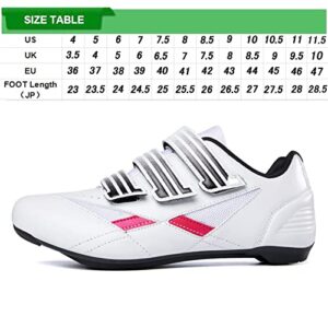 SDEQA Women Men Cycling Shoes Road Bike Riding Shoes Indoor Outdoor Compatible with Peloton Bike with Look Delta Cleats Pre-Installed Clip in Pedal,White,6