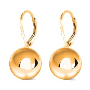 savlano 925 sterling silver classic leverback round bead ball drop earrings - 18k gold plated bead ball earrings for women available in 6mm, 8mm, 10mm, 12mm - made in italy comes with savlano gift box (12mm, y)